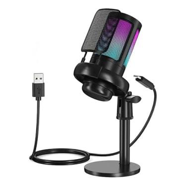 Imagem de Microfone Gamer Profissional Rgb Streamer Condensador C/Led