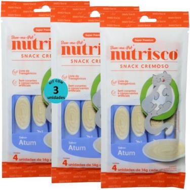 Imagem de Snack cremoso nutrisco gatos adultos 14g atum com 4 un - kit com 3