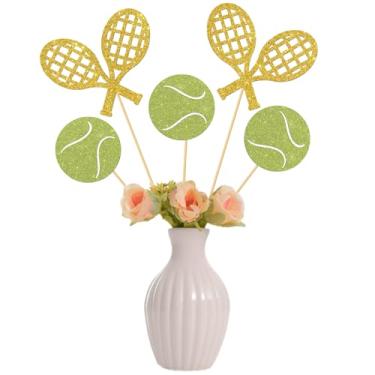 Imagem de Bastões de centro de mesa de tênis - Peças centrais de festa de chá de bebê com tema esportivo - Feliz dia de jogo - Decorações de mesa de aniversário para entusiastas de tênis - Glitter 12 peças