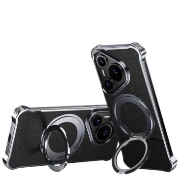 Imagem de LTLMYDAM Capa de couro para Huawei Pura 80 Ultra/80 Pro/80 Pro+/80, capa de metal elegante de grão de lichia sem moldura com capa magnética de anel giratório, preta, 80 Pro