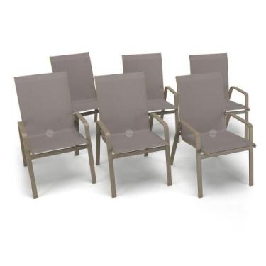 Imagem de Kit 6 Cadeiras Riviera Piscina Alumínio Fendi Tela Fendi - Aluv Móveis