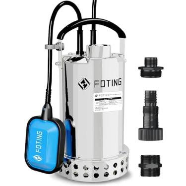 Imagem de Bomba de depósito completa de aço inoxidável 304 com interruptor de flutuação - 1HP, 4000 GPH, bomba de água submersível automática, remoção rápida de água em piscinas, porões, esgoto, calefator de