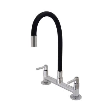 Imagem de Torneira Misturador Cozinha Mesa Bancada Tubo Color Flexivel Preto Metal Cromado Luxo