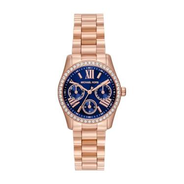 Imagem de Michael Kors Relógio feminino Lexington Lux multifuncional em aço inoxidável dourado rosa (modelo: MK4926)