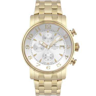 Imagem de Relógio Masculino Technos Aço Inoxidável Dourado Cronógrafo Calendário Resistente a Água Original JS15ENA1K