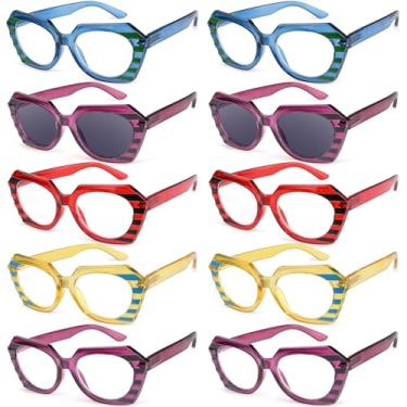 Imagem de Eyekepper O pacote de 6 óculos de leitura olho de gato feminino inclui óculos de sol (um para cada cor), Pacote com 10 cores mistas - R2135, +2.75