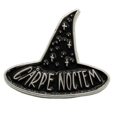 Imagem de Ectogasm Broche esmaltado 100122 "Carpe Noctem Witch Hat - preto, prata, dourado, Small, Metal Prata