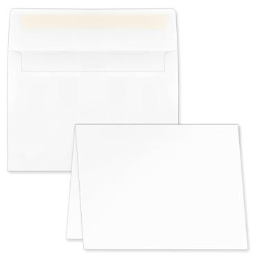 Imagem de Cartões e envelopes brancos em branco, pacote com 100, cartolina dobrada pesada de 5 x 7 e envelopes A7 autoselados para cartões de felicitações, convites, casamento, chá de bebê, aniversário, cartão