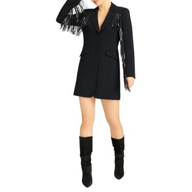 Imagem de Cinq à Sept Vestido Joelette feminino com franjas, Preto, 50