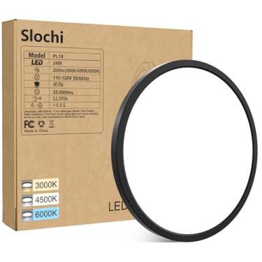Imagem de Slochi 1 PACOTE Luminária de teto de montagem embutida de LED preta, 24 cm, 24 watts, 3000k/4500k/6000K, lâmpada de teto de LED ultrafina para quarto, sala de estar, cozinha, corredor, não regulável