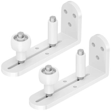 Imagem de Guia de piso de porta de celeiro deslizante, rolos ajustáveis, ferragens para porta de celeiro, rolos de porta de celeiro, design de fundo plano nivelado, design de borda arredondada (branco)
