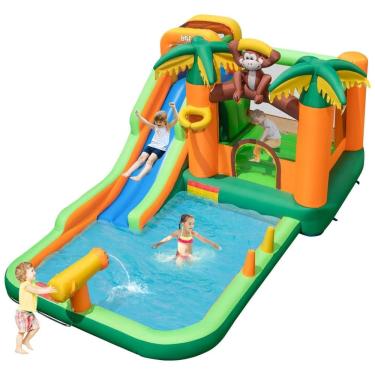Imagem de Parque Aquático Inflável BOUNTECH, Parque Aquático Infantil com Escorregador Longo, Piscina Grande, Diversão Molhada e Seca para Casa