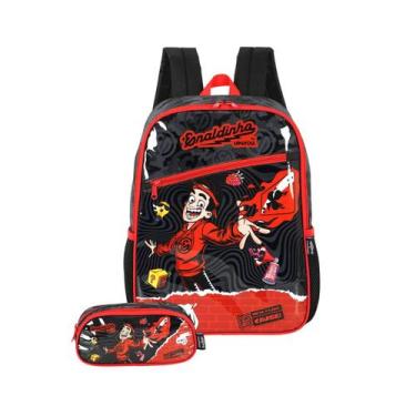 Imagem de Kit Mochila Enaldinho Costas E Estojo Duplo Infantil Meninos, Preto