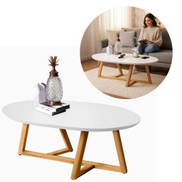 Imagem de Mesa de Centro Oval 90cm MDF e Pinus Classica com Pés Taeda - TEBARROT