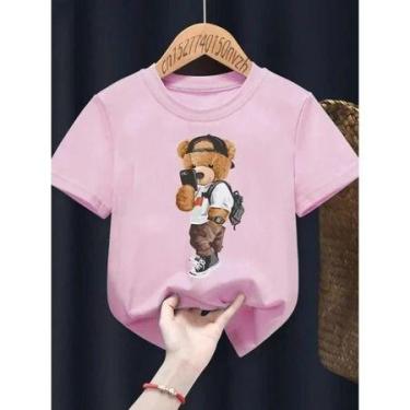 Imagem de Camiseta Camisa Infantil Suave Urso Selfie 100% - Loja Dinka, 8, Rosa