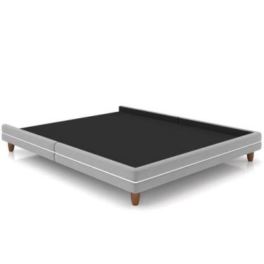 Imagem de Cama Casal Base Box Pés Madeira 148cm Suném P05 Veludo Cinza - Lyam De