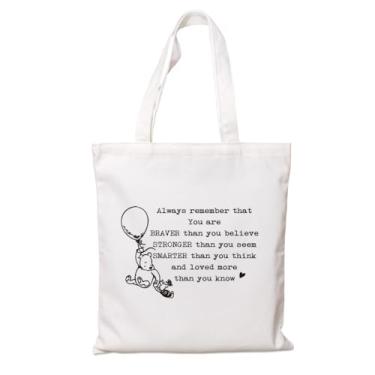 Imagem de Sacola de lona inspiradora - Always Remember You Are Braver, bolsas de praia de fim de semana, sacola de compras de algodão reutilizável, presente de aniversário para amigos, família e mulheres