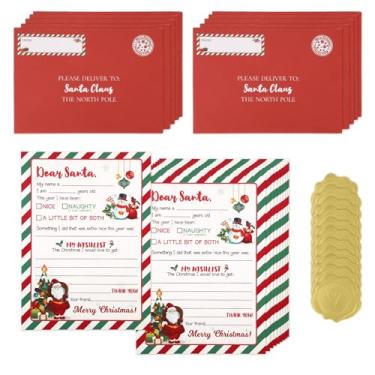 Imagem de 10 Kit de Escrita Carta para o Papai Noel, 12,7x17,7cm Folhas Papel com Envelope Vermelho & Adesivos Selo Cartas Oficiais Natalinas Lista Desejos Preencher para Crianças Arteiras