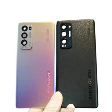 Imagem de SHOWGOOD para Oppo Reno 5 Pro Plus Bateria Traseira Capa Traseira Porta com Lente de Vidro da Câmera Reparação de Capa de Celular (Preto com Lente)