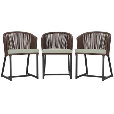 Imagem de 3 Cadeiras De Jantar Noronha Preta Corda Náutica E3 Trama Marrom