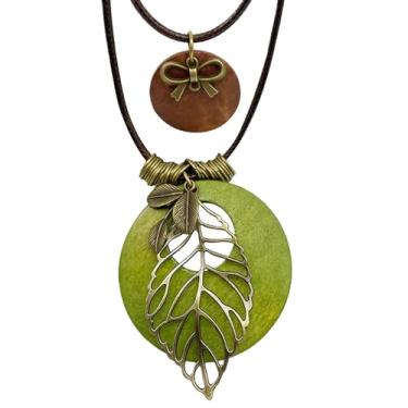 Imagem de Zurlcdye Colares de couro em camadas para mulheres, boêmio, faroeste, longa, com pingente grosso, verde, vintage, colares, joias, presentes de aniversário, Sem Pedra Preciosa