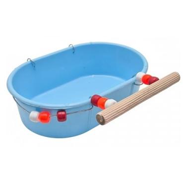 Imagem de Banheira Oval Decorada Para Passáros Calopsita Periquitos Agapornis(AZUL)