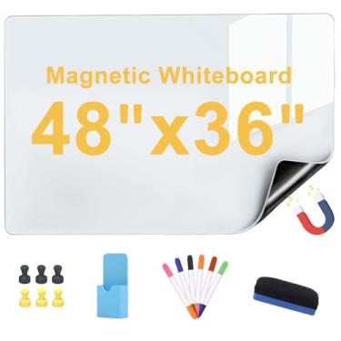 Imagem de Papel magnético apagável a seco 119 x 91 cm, quadro branco de geladeira Babenoun na parede para organizador e planejador, lista de compras de geladeira de cozinha com marcador, borracha magnética e