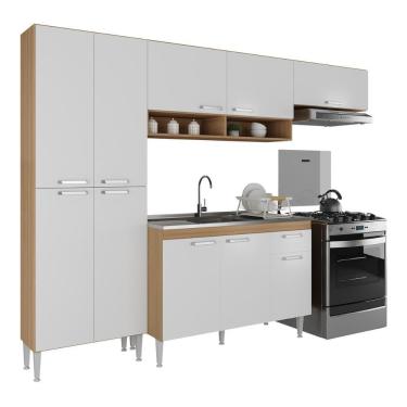 Imagem de Armário De Cozinha Compacta Com Armário E Balcão Paris Multimóveis Rustic-branco Rustic-branco