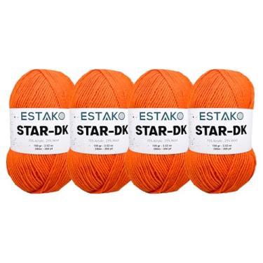 Imagem de Estako Fio Star-DK - (pacote com 4 novelos) - 75% acrílico 25% lã - DK #3 macio e leve - (4 x 99 g) / (4 x 306 jardas) - fio de crochê e tricô (32192 - laranja)