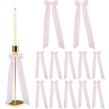 Imagem de DICOSMETIC 12 peças de decoração de castiçal de arco grandes centros de mesa decoração de laço de Natal fitas de laço rosa fita de laço de poliéster para aniversário festa de casamento castiçais