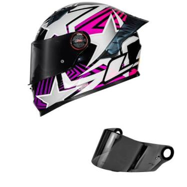 Imagem de Capacete LS2 FF358 Pro Estellar Preto Branco e Rosa Mais Viseira Fumê,