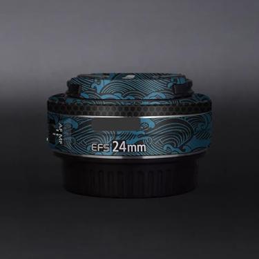 Imagem de EFS 24 2.8 Adesivo de lente de câmera para Canon EF-S 24 mm F2.8 Película protetora de vinil decalque skin (azul onda)