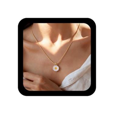 Imagem de TseanYi Colar com pingente de margarida amarela, vintage, gargantilha de margarida, girassol, corrente pequena, colar ajustável de flores e cobras, joias femininas, Zinco, Sem Pedra Preciosa