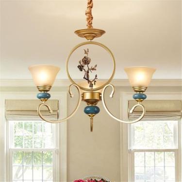 Imagem de Lustre de luxo europeu para sala de estar, estilo retrô americano, em cerâmica, para restaurante, quarto, escritório, hotel, casa de campo ou café, com luminária pendente de LED (G 3 lâmpada