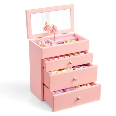 Imagem de Yoimori Caixa de joias para meninas, caixa de joias musical infantil com dançarina giratória para decoração de quarto de aniversário, 4 camadas de joias para meninas, presentes para meninas, Natal