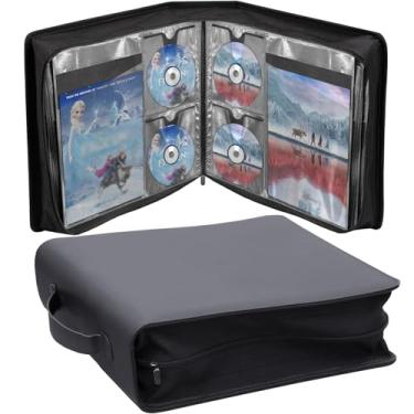 Imagem de Salajory Fichário de armazenamento de DVD, estojo de CD de DVD com alças, bolsas de armazenamento para DVDs, CDs, disco Blu-ray, disco de videogame, disco de filme - 136 unidades de disco e 68 bolsos