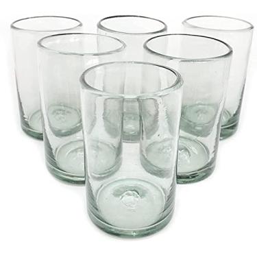 Imagem de Copos transparentes de 400 ml (conjunto de 6), copos mexicanos soprados à mão, copos de vidro reciclado, sem chumbo, copos de margarita para coquetel, taças de vinho, copos de shot, copos de uísque