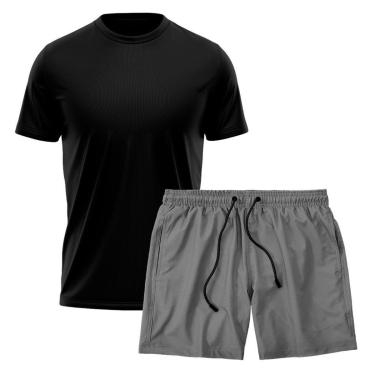 Imagem de Kit Short Praia Academia Passeio Treino Cinza + Camiseta Manga Curta Masculina-Masculino