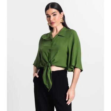 Imagem de Camisa Feminina Cropped Com Nó Select Verde-Feminino