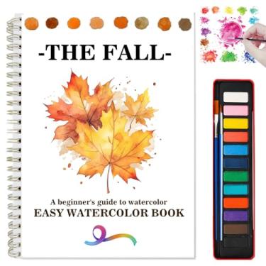 Imagem de Livro de colorir para iniciantes Kit de pintura fácil de cenas da natureza conjunto de pintura artesanato para exploração criativa presente para adultos adolescentes (outono, com paleta)