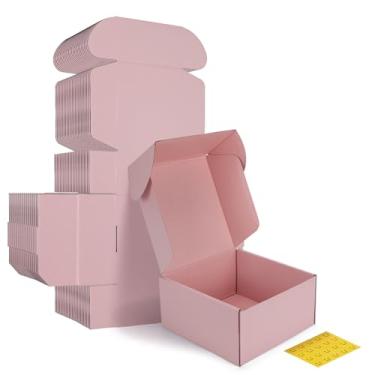 Imagem de HORLIMER Conjunto de 25 caixas de envio de 20 x 20 x 10 cm, caixa de presente de papelão ondulado rosa para embalagem, correspondência, pequenas empresas
