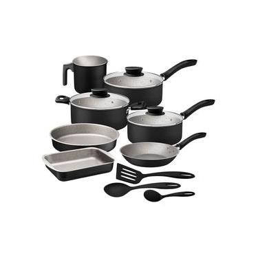 Imagem de Jogo de Panelas Tramontina Linz 10 Peças Starflon Max Tampas de Vidro Preto