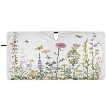Imagem de Blueangle Guarda-sol para para-brisa de ervas e flores coloridas - 149,9 cm x 76,2 cm dobrável para janela dianteira do carro bloqueia raios UV viseira de sol (911)
