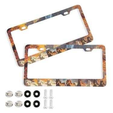 Imagem de SEHANY Molduras de placa de carro Majestic Running Horses, capa de alumínio à prova de ferrugem para placa de carro com furos elípticos e parafusos serve para acessórios de carro de tamanho padrão de