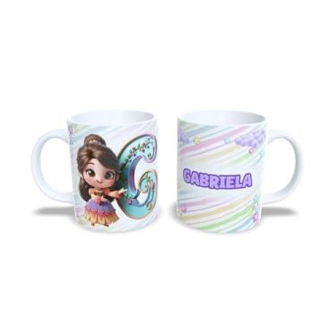 Imagem de caneca cerâmica 325 ml alfabeto princesas, todas as letras, nomes personalizados, Design Colorido com Flores (g)
