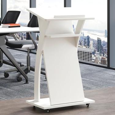 Imagem de Suporte de pódio com rodas, púlpitos para madeira de igrejas, mesa de pódio com superfície de leitura inclinada, móvel de palito de pódio, design moderno em forma de curva de madeira