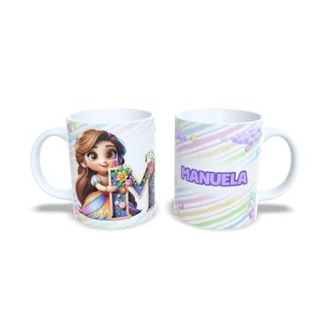 Imagem de caneca cerâmica 325 ml alfabeto princesas, todas as letras, nomes personalizados, Design Colorido com Flores (m)