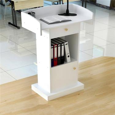 Imagem de Madeira de palestras e pódios de igreja, mesa de pódio com gaveta, suporte de púlpito de madeira com grande superfície de leitura e placa defletor, suporte de pódio para palestras com prateleira de