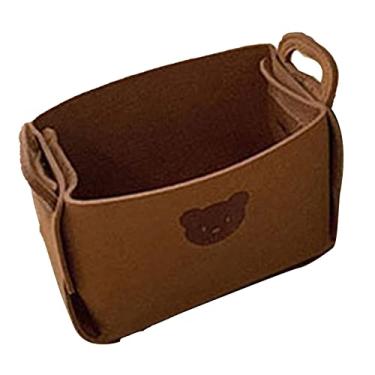 Imagem de Cryfokt Cesto de Armazenamento de Feltro Com Padrão de Urso Com Alças, Cesto de Roupa Dobrável de Grande Capacidade para Roupas Cosméticas, Brinquedos de bebê, Suprimentos de Banho, Ideal para Mesa de Trabalho Doméstica, 14,2 X 9,8 X 9,1 Polegadas (Vermelho Marrom)