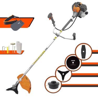 Imagem de Roçadeira Profissional Completa Tekna RL430-P À Gasolina 2 Tempos 43cc 10.000rpm 1,7HP de Potência Com Kit 3 Lâminas de Corte e Cabeçote de Nylon